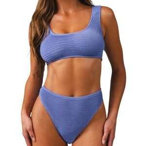 Vitality Oceana Scoop Top Hydra Blue Textured Bikini Set Medium Top Small Bottom